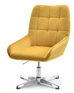 Niewielki fotel do salonu diego żółty welurowy na chromowanej nodze z regulacją