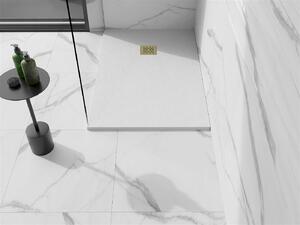 Mexen Stone+ brodzik kompozytowy prostokątny 100 x 70 cm, biały, maskownica złota - 44107010-G