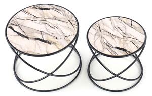 Komplet okrągłych stolików kawowych z marmurowym blatem - Restod