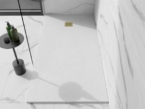 Mexen Stone+ brodzik kompozytowy prostokątny 160 x 70 cm, biały, maskownica złota - 44107016-G