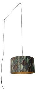 Lampa wisząca czarna z wtyczką i kloszem w liście ze złotym wnętrzem 35 cm - Cavalux
