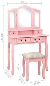 Różowa toaletka ze stołkiem - Merilla