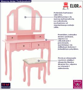 Różowa toaletka do makijażu ze stołkiem - Amareo