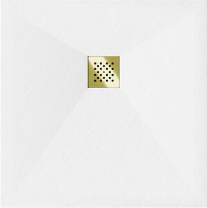Mexen Stone+ brodzik kompozytowy kwadratowy 90 x 90 cm, biały, maskownica złota - 44109090-G