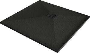Mexen Stone+ brodzik kompozytowy kwadratowy 100 x 100 cm, czarny, maskownica czarna - 44701010-B