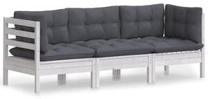 Sofa 3-osobowa ogrodowa z antracytowymi poduszkami, sosnowa