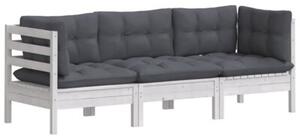 Sofa 3-osobowa ogrodowa z antracytowymi poduszkami, sosnowa