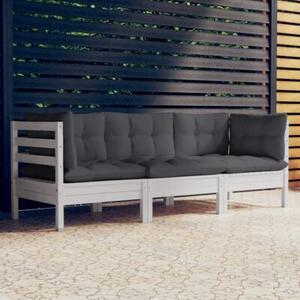 Sofa 3-osobowa ogrodowa z antracytowymi poduszkami, sosnowa