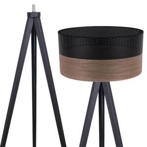 Lampa podłogowa trójnóg czarny Light Home LH Wood 1xE27 45cm abażur walec czarny/fornir F04