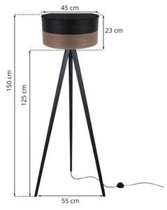 Lampa podłogowa trójnóg czarny Light Home LH Wood 1xE27 45cm abażur walec czarny/fornir F04