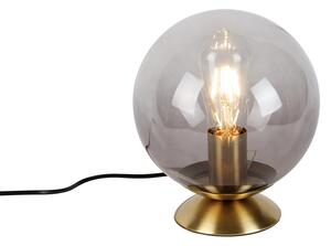 Lampa stołowa art deco mosiądz z dymionym szkłem - Pallon Oswietlenie wewnetrzne