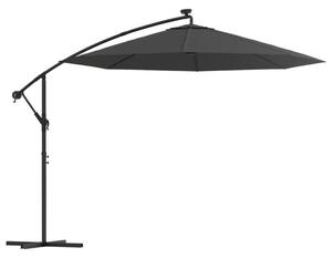 Parasol wiszący z LED i stalowym słupkiem, 300 cm, antracytowy