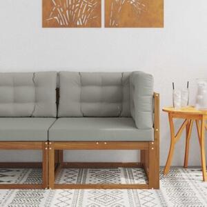 Sofa narożna z litego drewna akacjowego z jasnoszarymi poduszkami do ogrodu