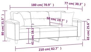 Sofa 3-osobowa z poduszkami, kolor taupe, 180 cm, mikrofibra