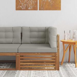 Sofa narożna z drewna akacjowego z jasnoszarymi poduszkami do ogrodu