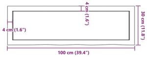 Półka, 100x30x(2-4) cm, surowe lite drewno dębowe