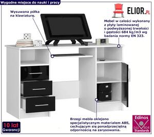 Biało-czarne biurko z szafką i półkami połysk - Delian 4X