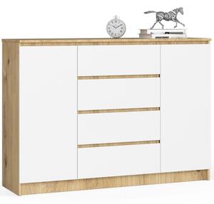 Komoda do sypialni, 4 szuflady, półki, CANTO, 140x40x99 cm, dąb artisan, biel, mat | TYLETEGOTU