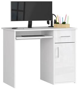 Białe biurko komputerowe z szuflada na klawiaturę połysk - Esman 3X