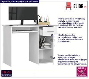 Białe biurko komputerowe z szuflada na klawiaturę połysk - Esman 3X