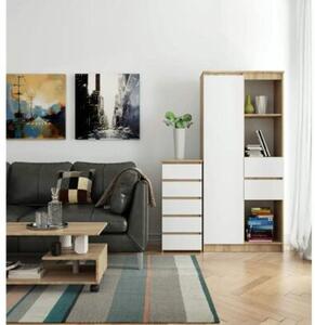 Wąska komoda, STILO, 5 szuflad, 40x35x92 cm, dąb sonoma, biały, mat | TYLETEGOTU