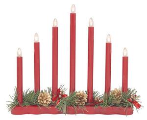 Czerwony świecznik stołowy Hol dekorowany szyszkami