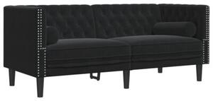 Wypoczynek 3-cz. chesterfield z waÅkami, czarny, aksamit