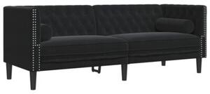Wypoczynek 3-cz. chesterfield z waÅkami, czarny, aksamit