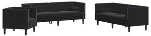 Wypoczynek 3-cz. chesterfield z waÅkami, czarny, aksamit
