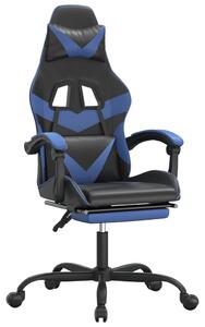 Fotel gamingowy z podnóżkiem, czarno-niebieski, sztuczna skóra