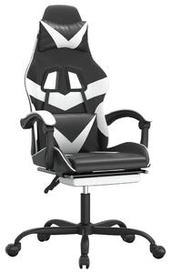 Fotel gamingowy z podnóżkiem, czarno-biały, sztuczna skóra