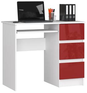 Młodzieżowe biurko do komputera białe + czerwony połysk - Miren 6X
