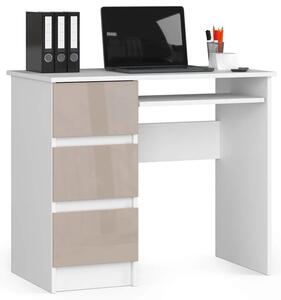 Minimalistyczne biurko z półkami białe + cappuccino połysk - Miren 5X