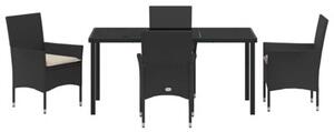 Zestaw Mebli Ogrodowych Komplet Jadalniany Z Poduszkami 5-Częściowy Czarny Rattan Na Taras Balkon Ogród