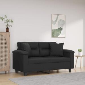 Sofa 2-osobowa z poduszkami, czarna, 120 cm, sztuczna skÃ³ra