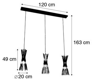 Wiejska lampa wisząca czarna wydłużona 3-punktowa - Miotła Oswietlenie wewnetrzne