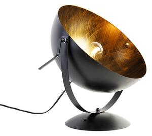 Industrialna lampa stołowa czarna ze złotym wnętrzem - Magna Oswietlenie wewnetrzne