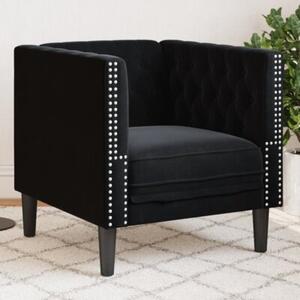 Fotel chesterfield, czarny, tapicerowany aksamitem