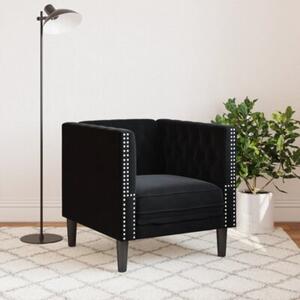 Fotel chesterfield, czarny, tapicerowany aksamitem
