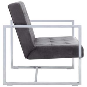Sofa 2-osobowa z podÅokietnikami, ciemnoszara, chrom i aksamit