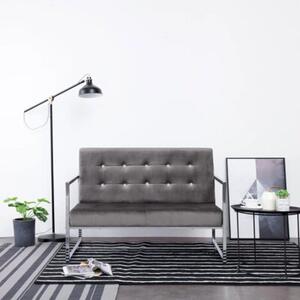 Sofa 2-osobowa z podÅokietnikami, ciemnoszara, chrom i aksamit