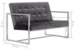 Sofa 2-osobowa z podÅokietnikami, ciemnoszara, chrom i aksamit
