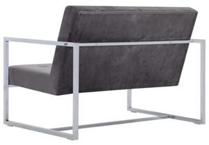 Sofa 2-osobowa z podÅokietnikami, ciemnoszara, chrom i aksamit