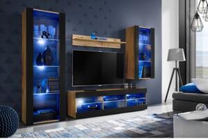 Meblościanka Dąb Wotan/Czarny LED RGB Meble RTV - Zestaw Mebli