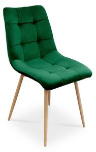 Tapicerowane krzesło Ben do salonu lub jadalni - zieleń butelkowa / noga dąb