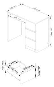 Biurko komputerowe, szuflady, prawe, ASTOR, 90x50x77 cm, biel, grafit, mat | TYLETEGOTU