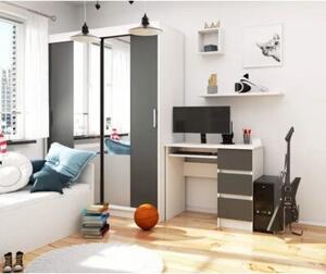 Biurko komputerowe, szuflady, prawe, ASTOR, 90x50x77 cm, biel, grafit, mat | TYLETEGOTU