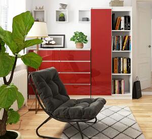 Regał biurowy z drzwiczkami biały + czerwony połysk - Tirego 4X