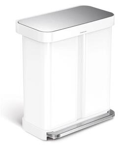 Simplehuman Pedałowy kosz na odpady segregowane,58 l, stal biały