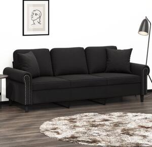 Sofa 3-osobowa z poduszkami, czarna, 180 cm, aksamit